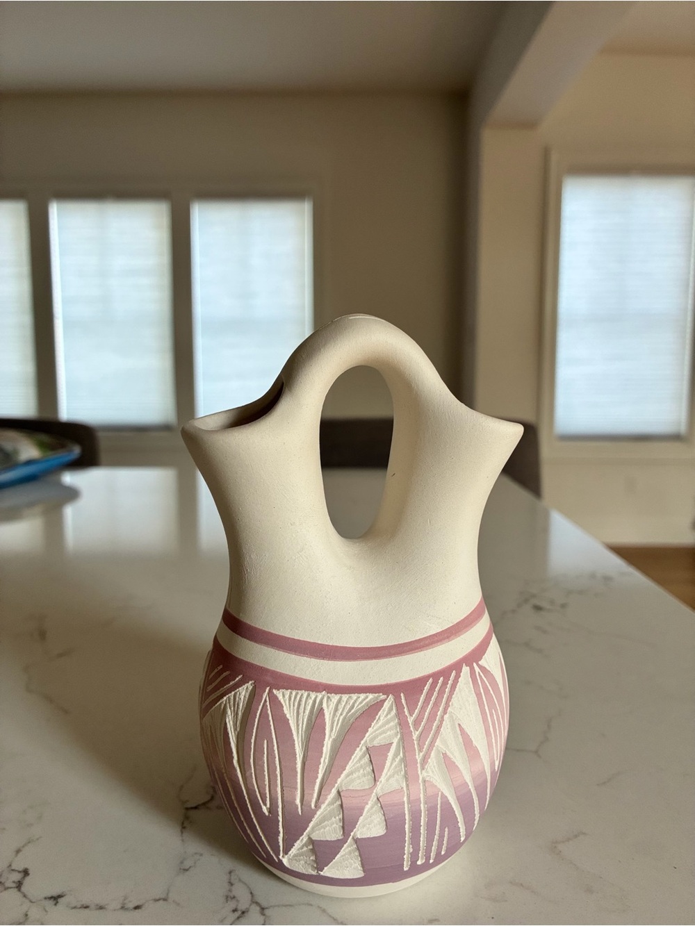 Mesa Verde Pottery Navajo Etched Wedding Vase Pink Sgraffito Signed w Paper Tag